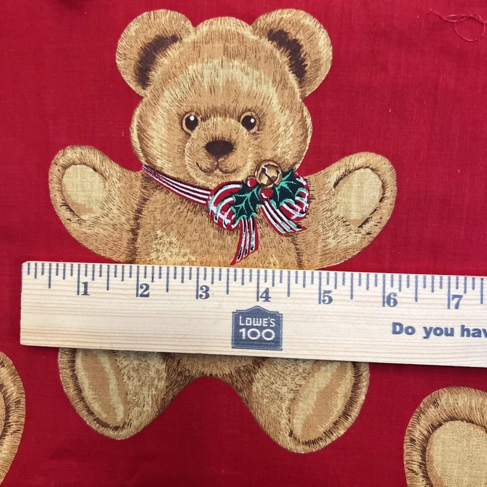 Vintage Christmas Teddy Bear Fabric Panel Hallmark Holiday Craft Sew